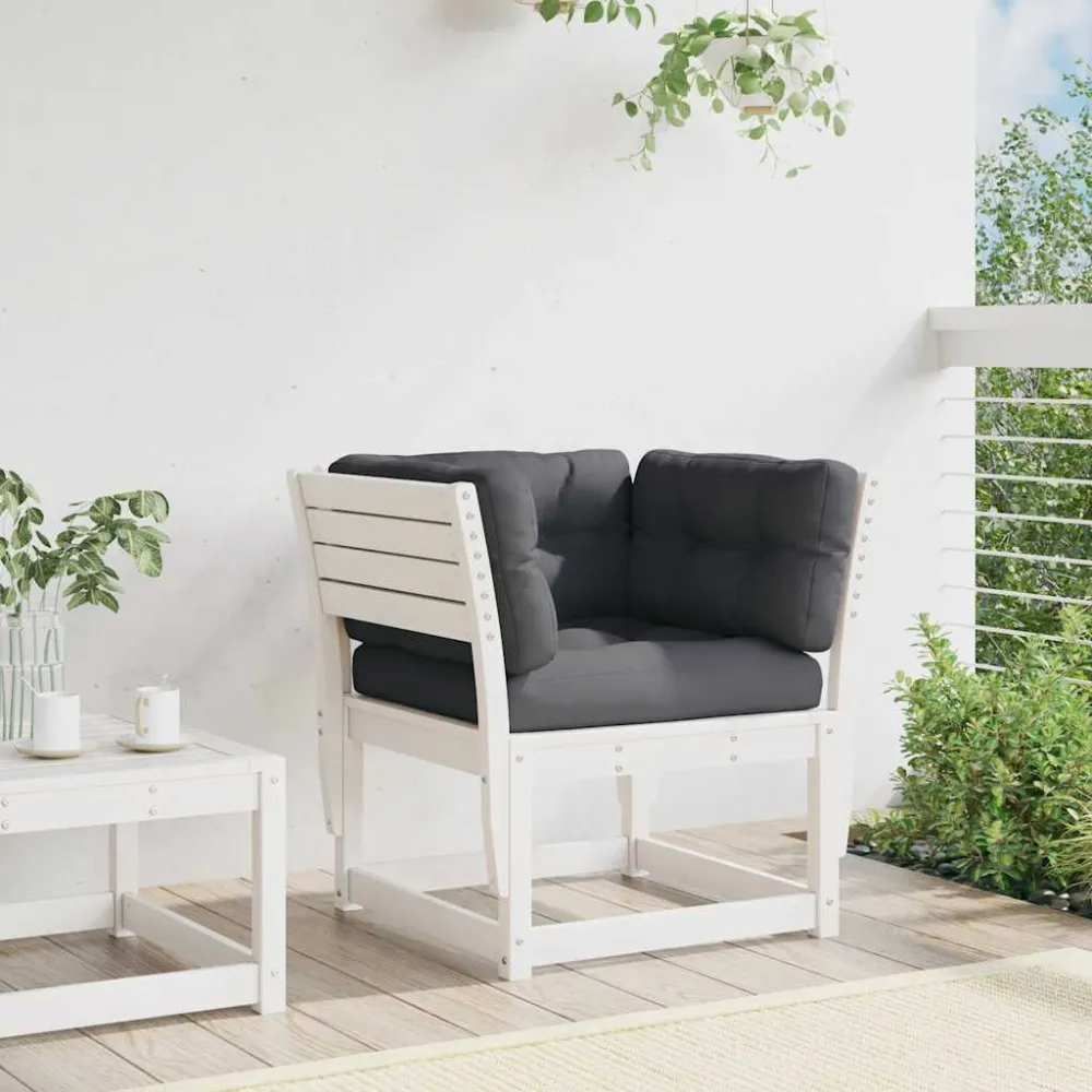 Divano Giardino con Braccioli con Cuscini Legno Pino Bianco con Schienale Regolabile
