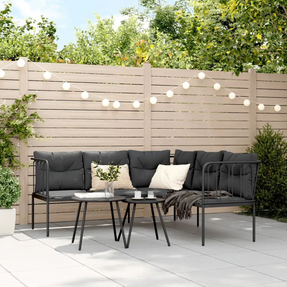Divano Giardino con Cuscini Forma L Nero Acciaio e Textilene per Giardino e Spiaggia