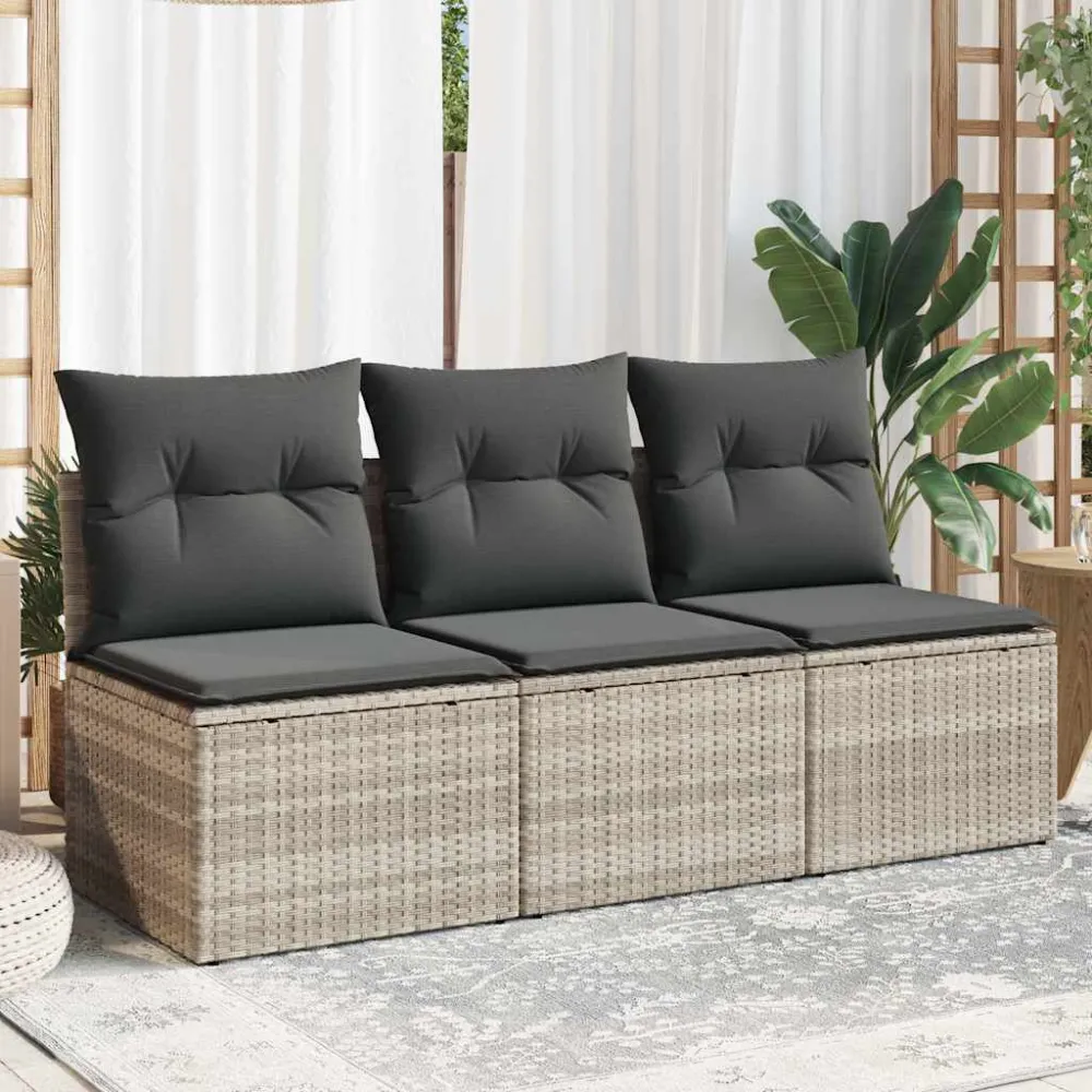 Divano da Giardino con Cuscini 3 Posti Grigio Palese Polyrattan