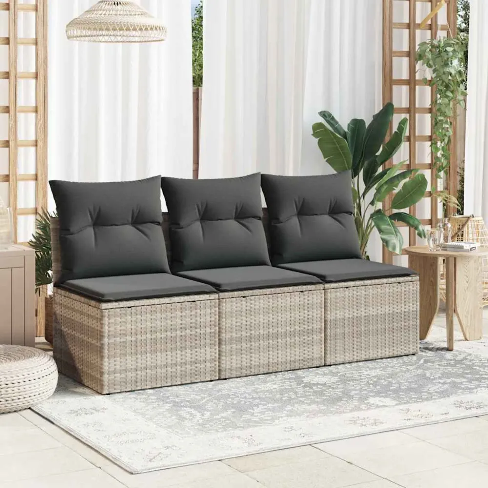 Divano da Giardino con Cuscini 3 Posti Grigio Palese Polyrattan