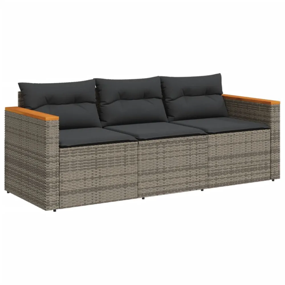 Divano da Giardino con Cuscini 3 Posti Grigio Polyrattan per Giardino e Spiaggia