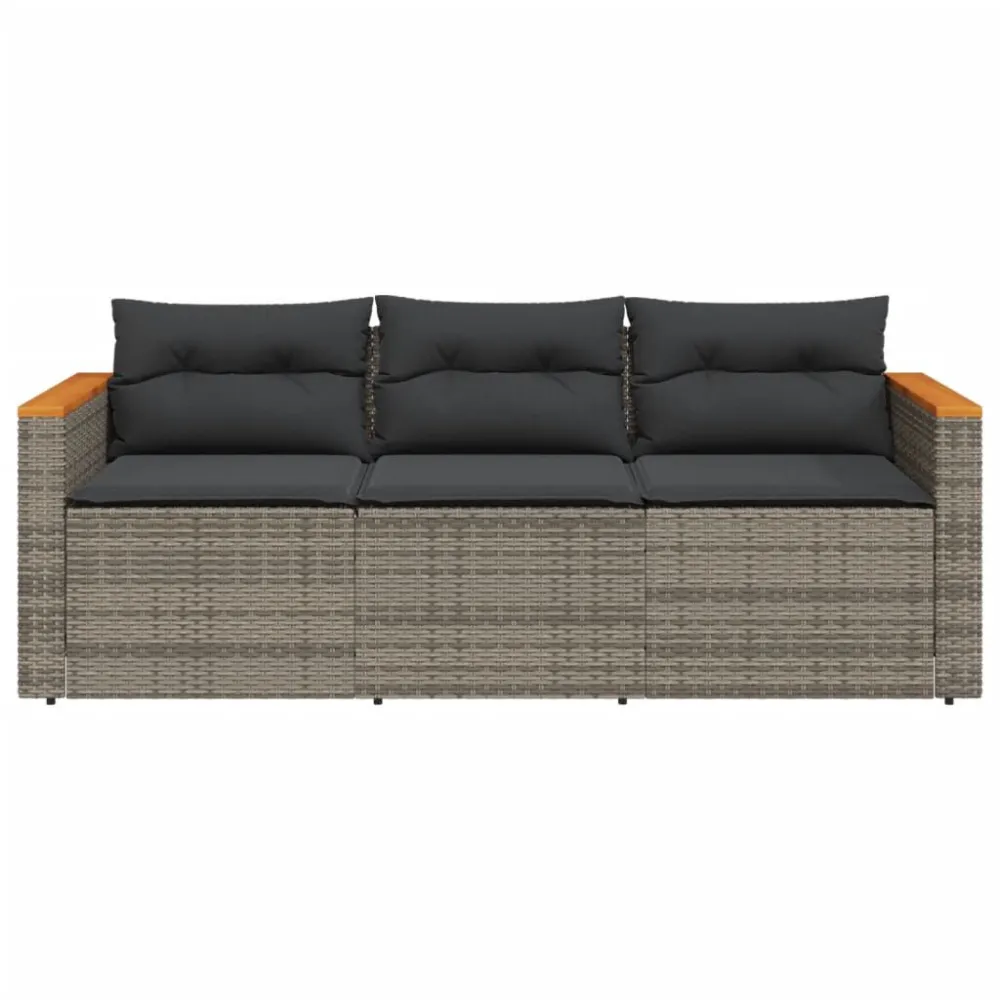 Divano da Giardino con Cuscini 3 Posti Grigio Polyrattan per Giardino e Spiaggia