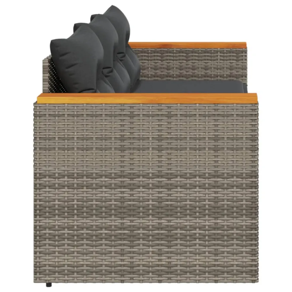 Divano da Giardino con Cuscini 3 Posti Grigio Polyrattan per Giardino e Spiaggia