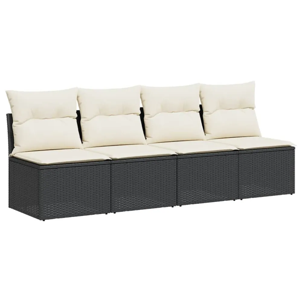 Divano da Giardino con Cuscini 4 Posti Nero Polyrattan per Relax all'Aperto