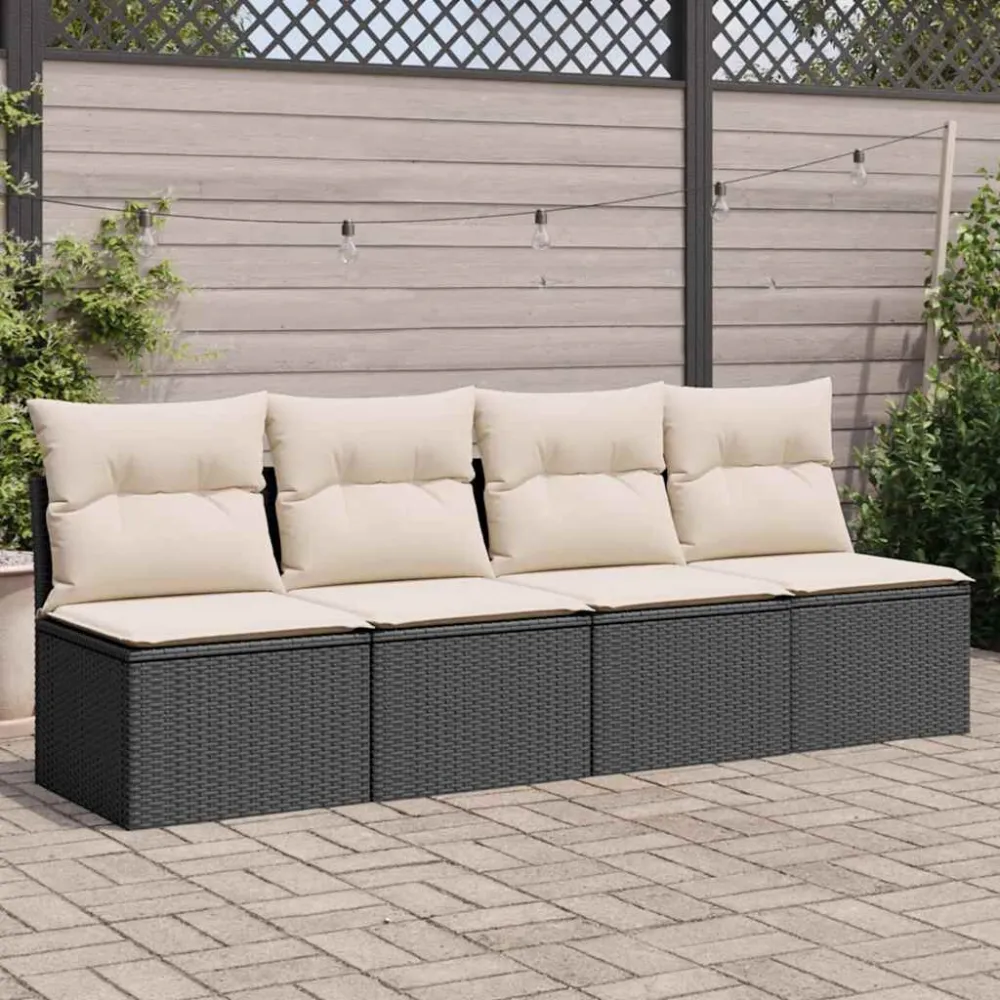 Divano da Giardino con Cuscini 4 Posti Nero Polyrattan per Relax all'Aperto