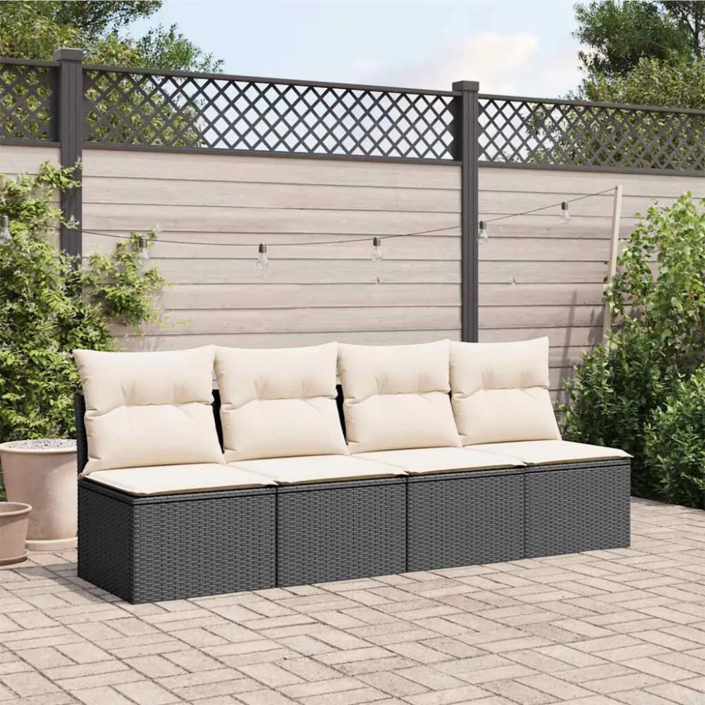 Divano da Giardino con Cuscini 4 Posti Nero Polyrattan per Relax all'Aperto