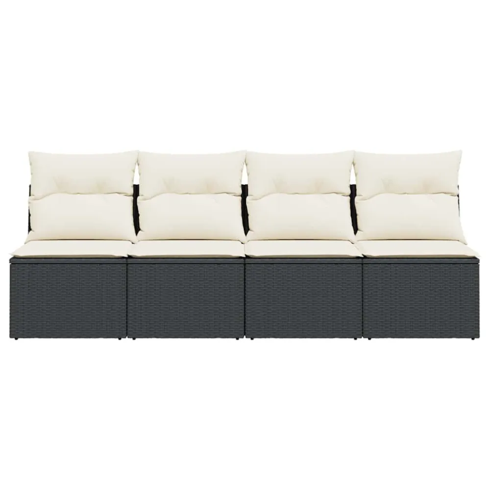 Divano da Giardino con Cuscini 4 Posti Nero Polyrattan per Relax all'Aperto