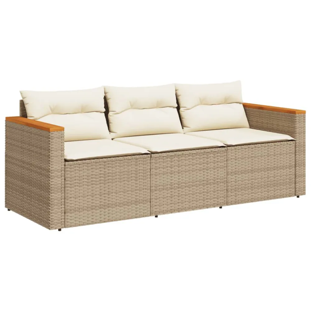 Divano da Giardino con Cuscini 3 Posti Panna Polyrattan