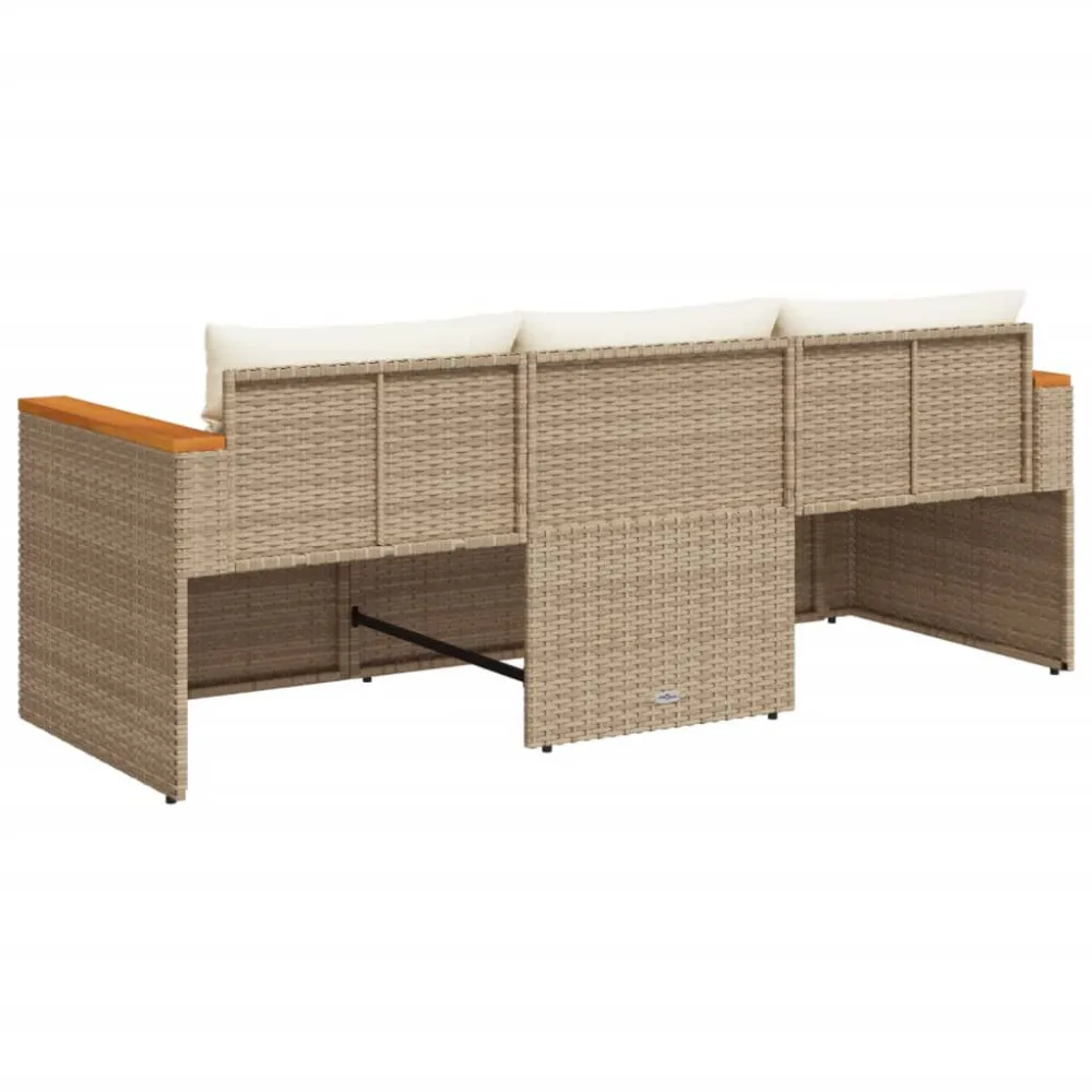 Divano da Giardino con Cuscini 3 Posti Panna Polyrattan