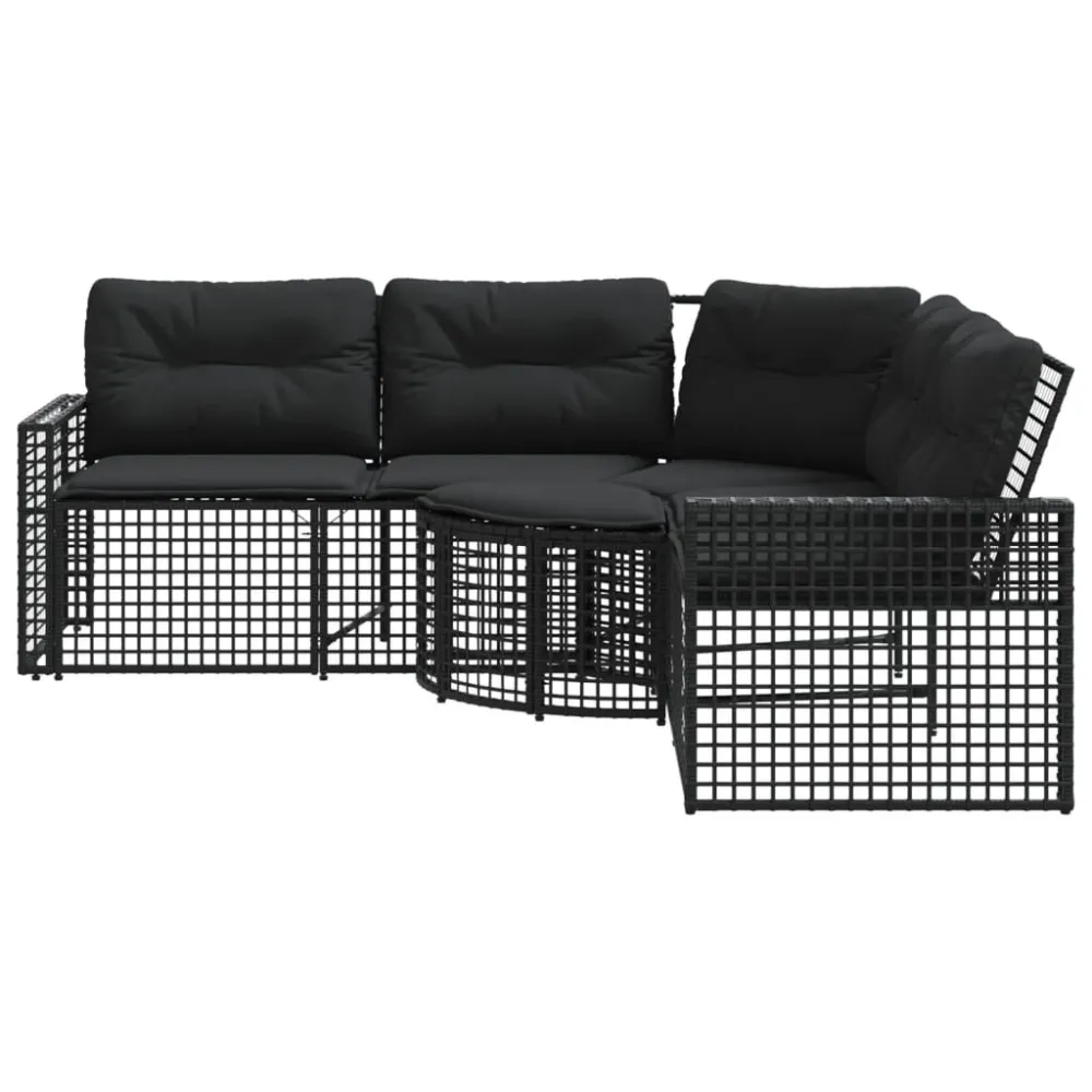 Divano da Giardino L con Cuscini e Pouf Nero Polyrattan per Giardino e Spiaggia