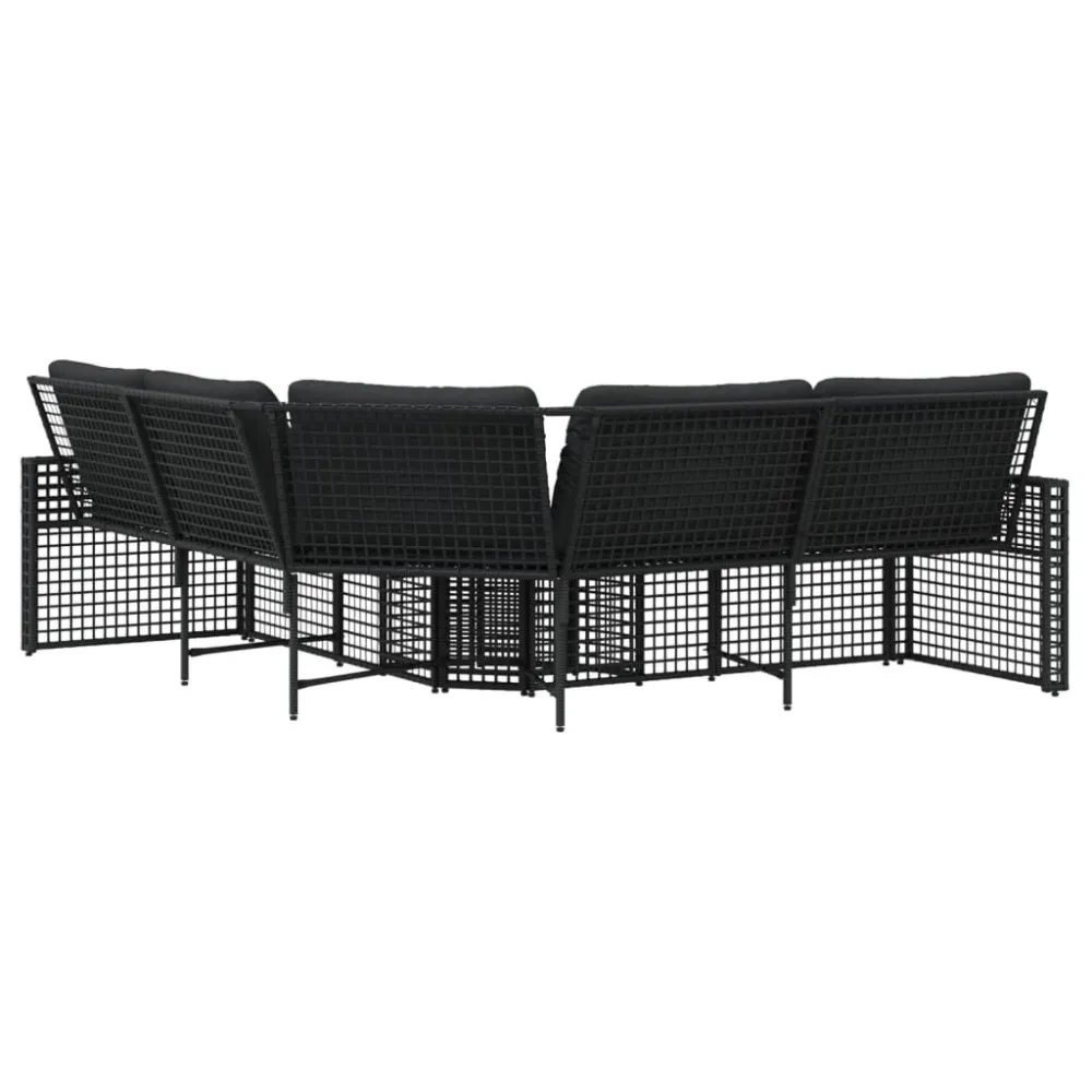 Divano da Giardino L con Cuscini e Pouf Nero Polyrattan per Giardino e Spiaggia