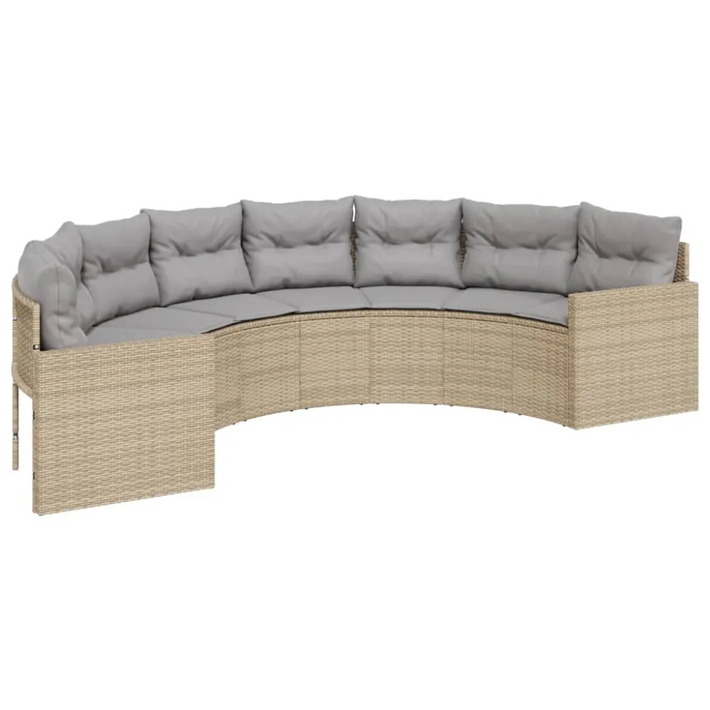Divano da Giardino con Cuscini Semicircolare Camoscio Polyrattan