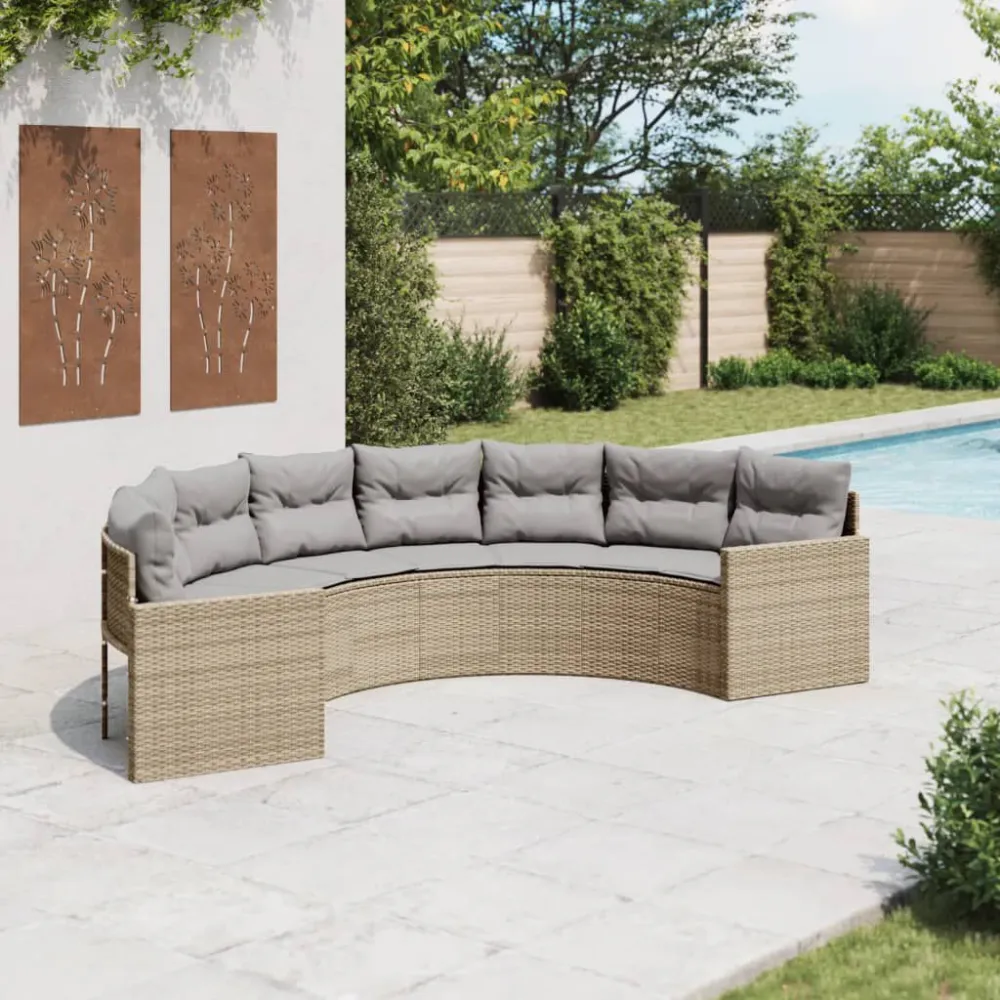 Divano da Giardino con Cuscini Semicircolare Camoscio Polyrattan