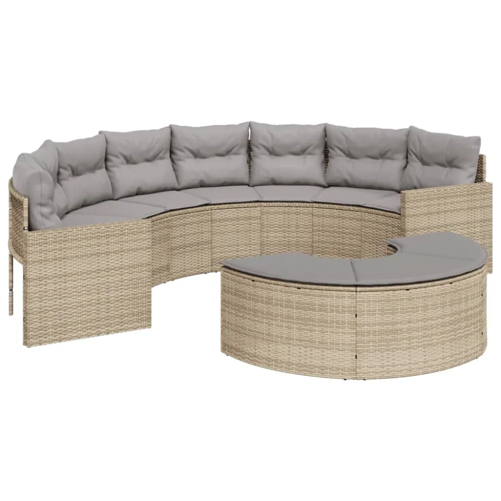 Divano da Giardino con Cuscini Semicircolare Camoscio Polyrattan