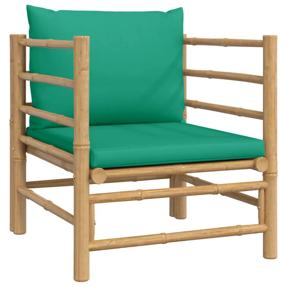 Divano da Giardino con Cuscini Verdi Bambù con Cuscino Estraibile