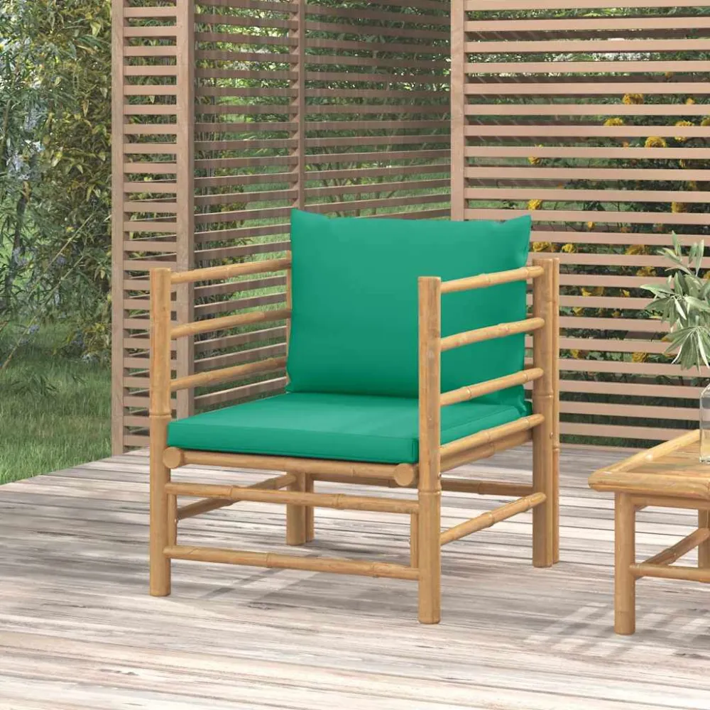 Divano da Giardino con Cuscini Verdi Bambù con Cuscino Estraibile