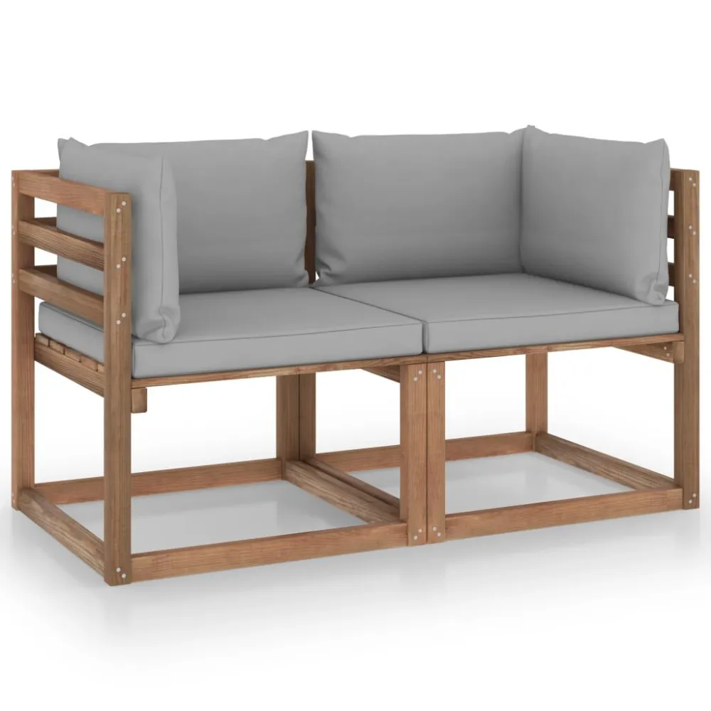 Divano da Giardino Pallet 2 Posti con Cuscini Grigi Legno Pino | Pieghevole e Leggera