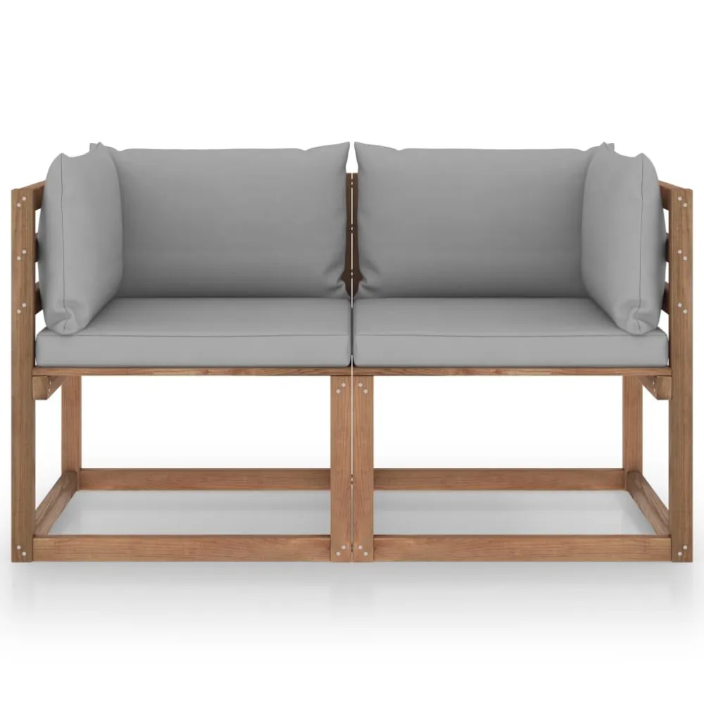 Divano da Giardino Pallet 2 Posti con Cuscini Grigi Legno Pino | Pieghevole e Leggera