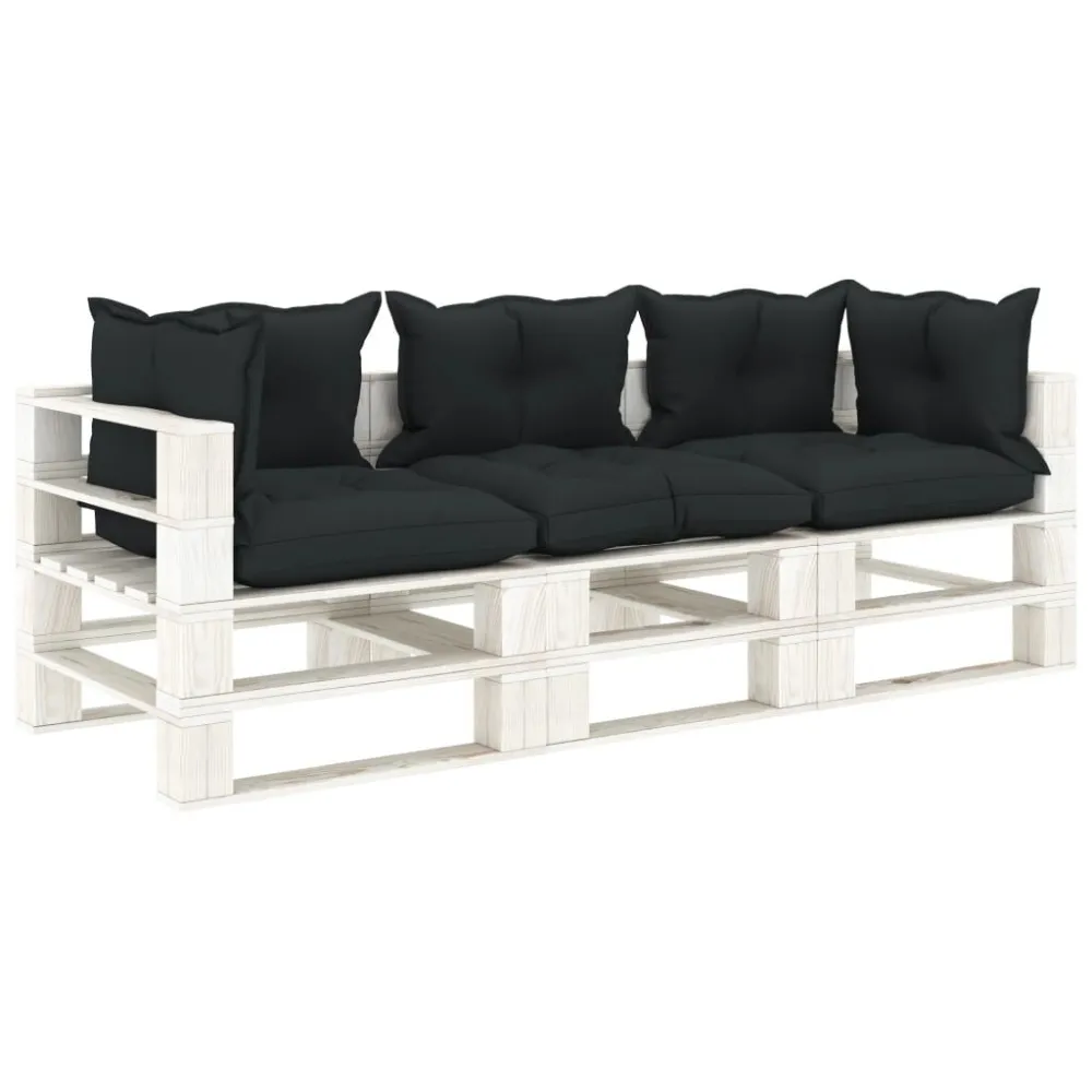 Divano da Giardino Pallet 3 Posti con Cuscini Antracite Legno con Schienale Regolabile
