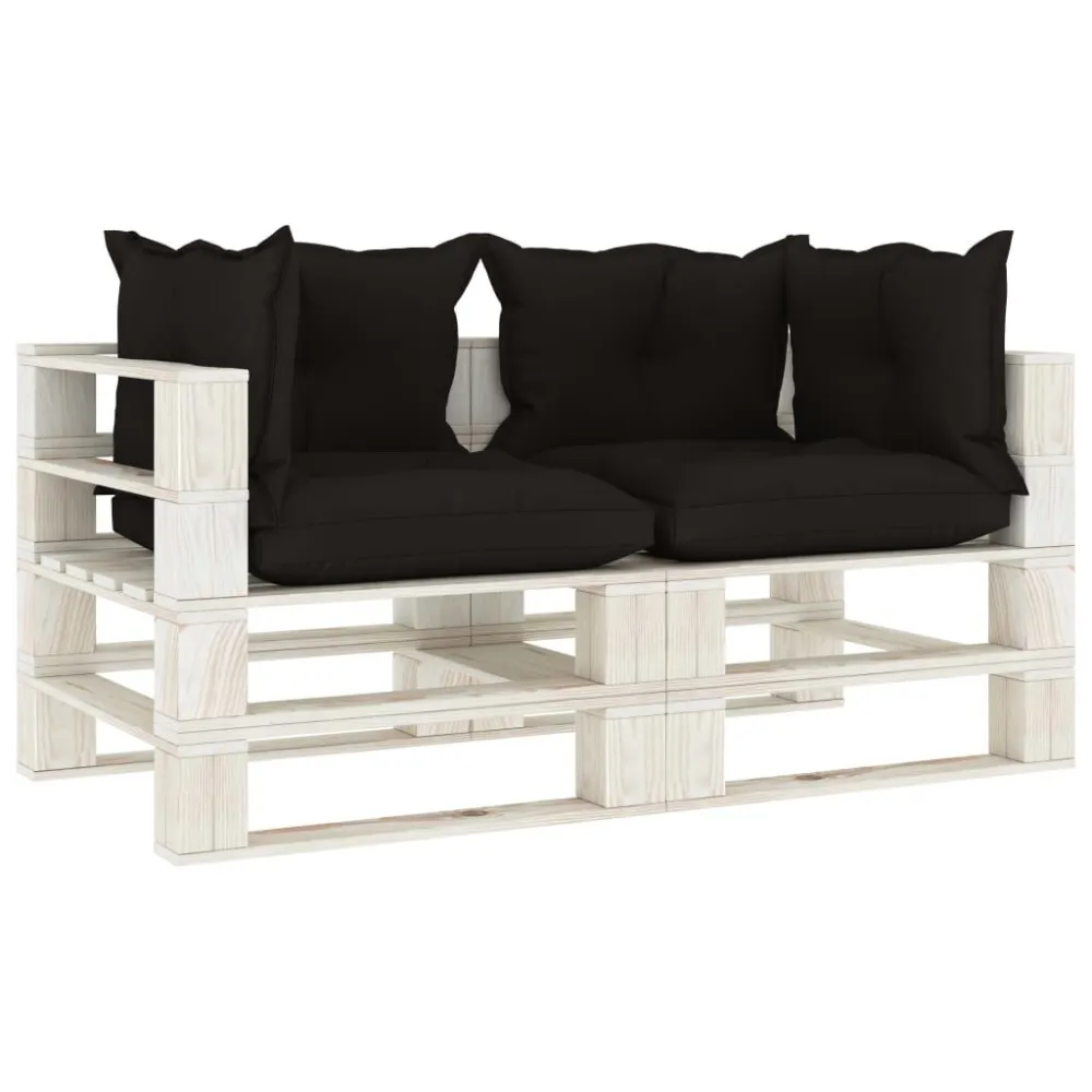 Divano da Giardino Pallet 2 Posti con Cuscini Neri Legno Colori Vivaci