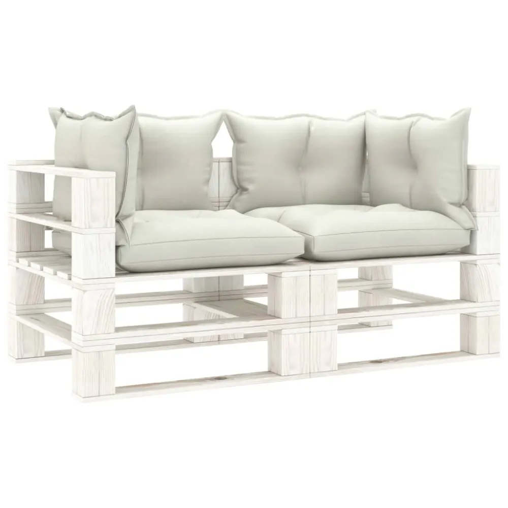 Divano da Giardino Pallet 2 Posti con Cuscini Panna Legno