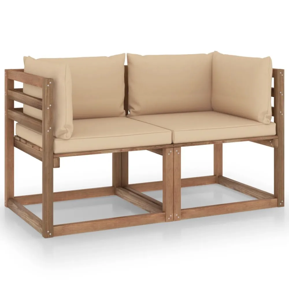 Divano da Giardino Pallet 2 Posti con Cuscini Panna Legno Pino