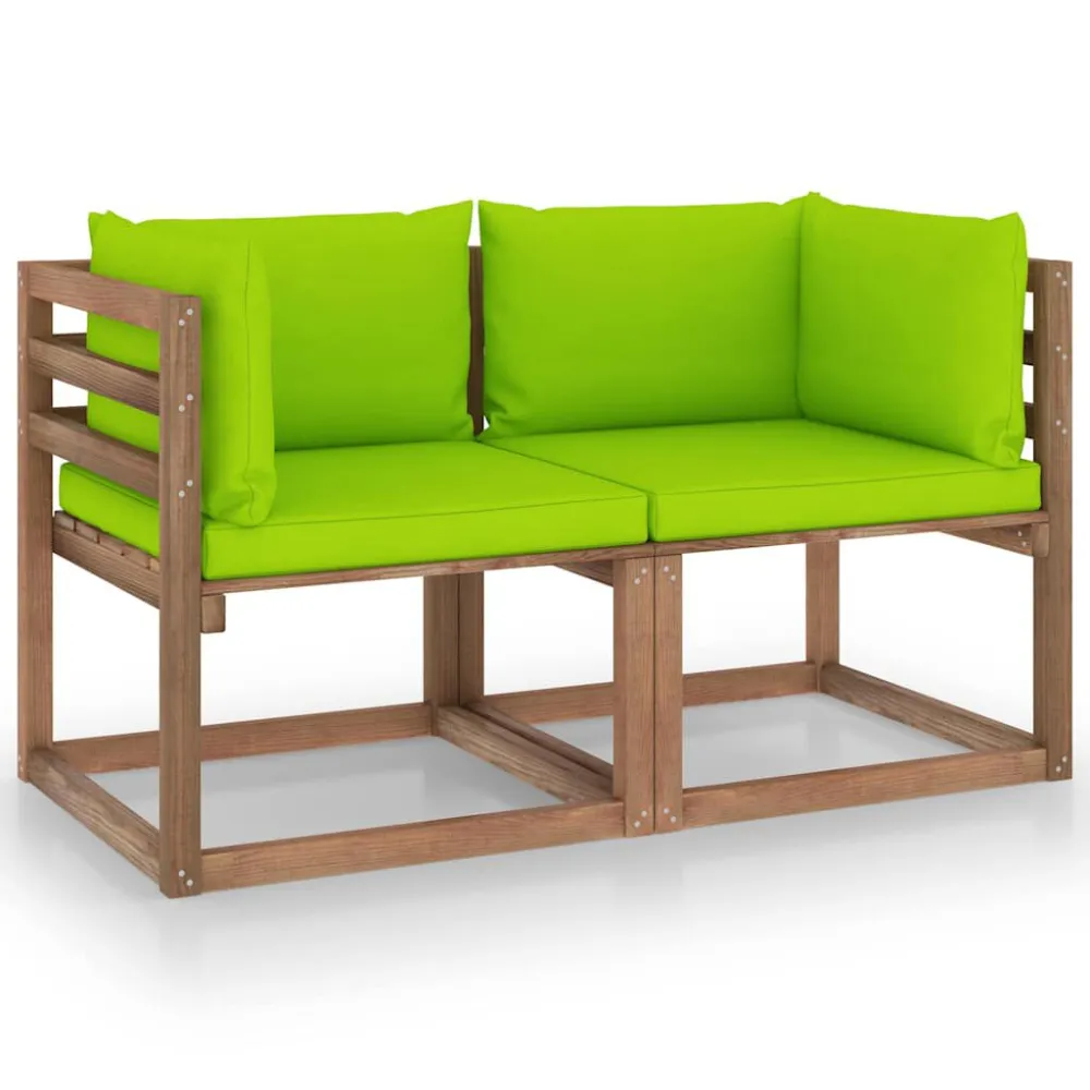 Divano Giardino Pallet 2 Posti Cuscini Verde Limpido Legno Pino
