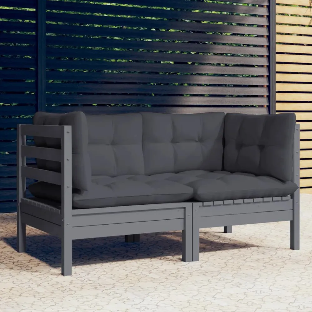 Divano da Giardino 2 Posti con Cuscini Antracite Legno di Pino per Relax all'Aperto