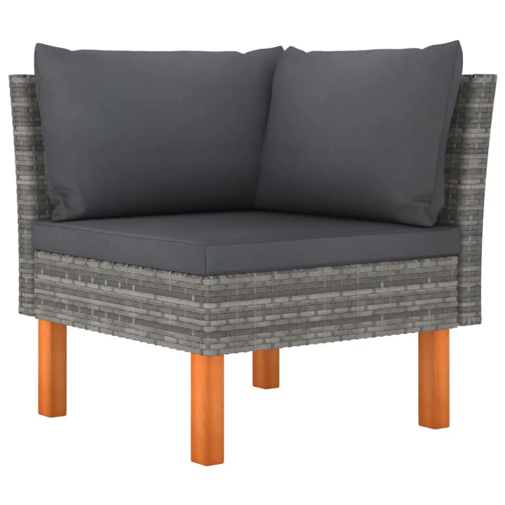 Divano da Giardino 3 Posti con Cuscini Grigio Polyrattan con Rivestimento Tessuto