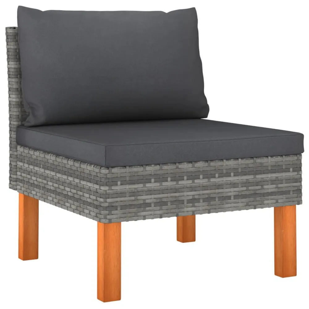 Divano da Giardino 3 Posti con Cuscini Grigio Polyrattan con Rivestimento Tessuto
