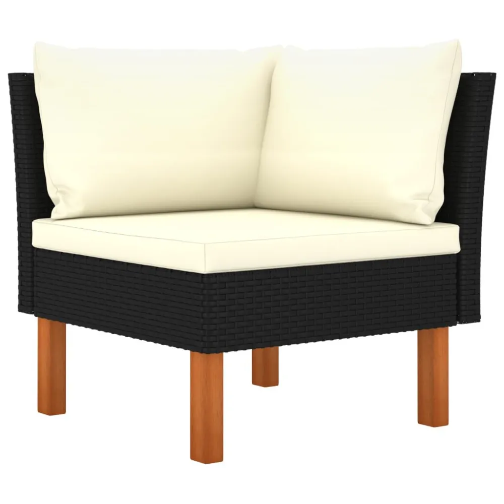 Divano da Giardino 4 Posti con Cuscini Nero Polyrattan con Rivestimento Tessuto