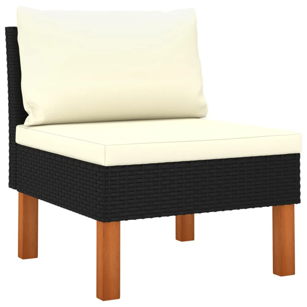 Divano da Giardino 4 Posti con Cuscini Nero Polyrattan con Rivestimento Tessuto