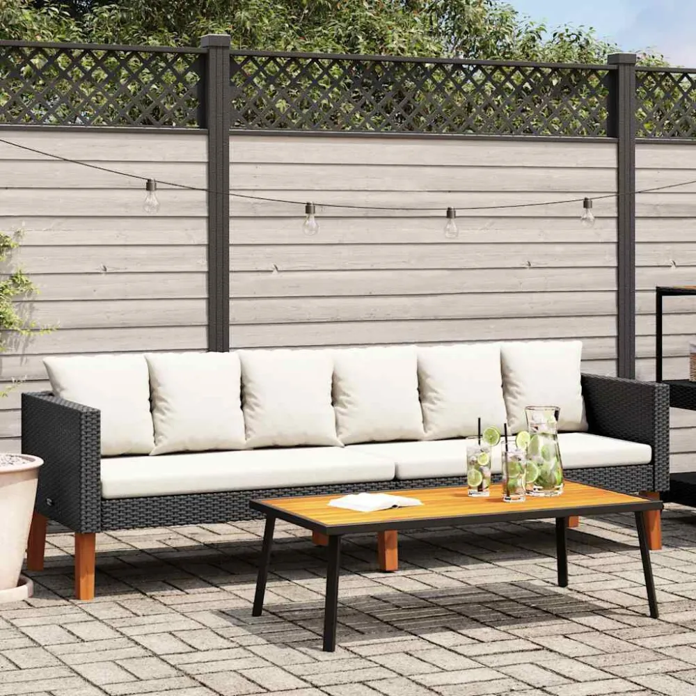 Divano da Giardino 3 Posti con Cuscini Polyrattan Nero con Schienale Regolabile