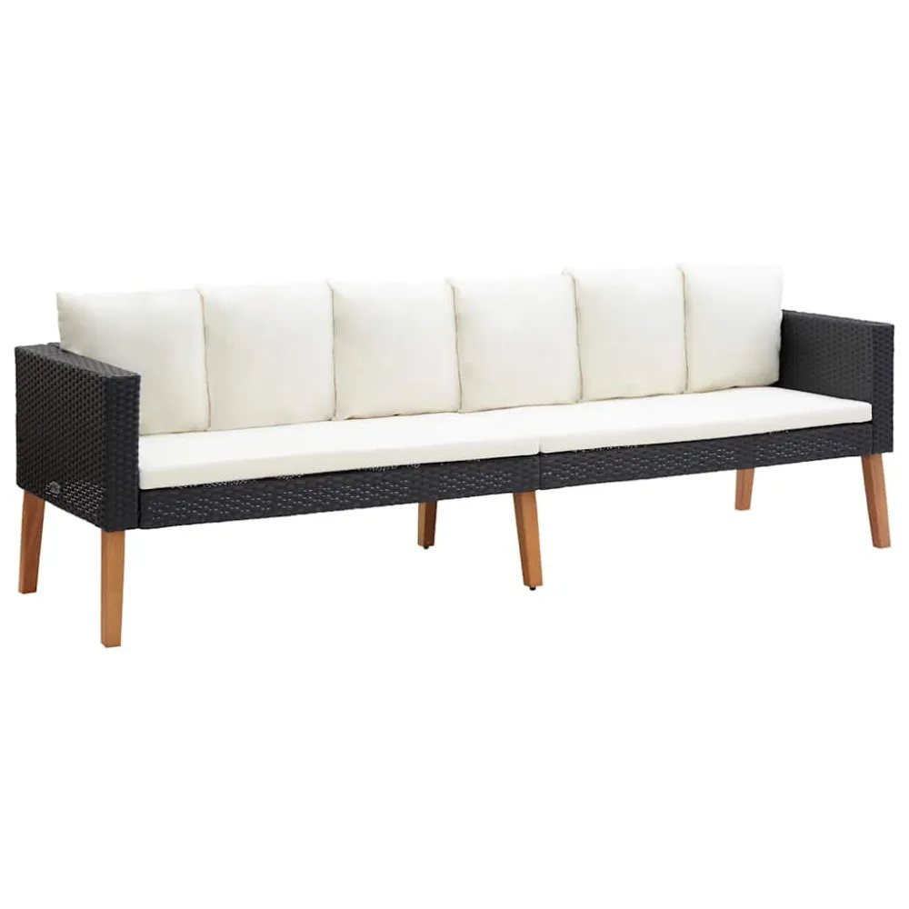 Divano da Giardino 3 Posti con Cuscini Polyrattan Nero con Schienale Regolabile