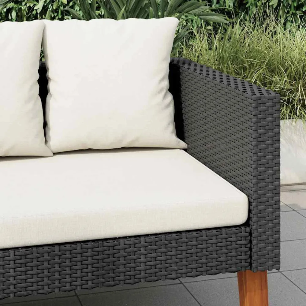 Divano da Giardino 3 Posti con Cuscini Polyrattan Nero con Schienale Regolabile