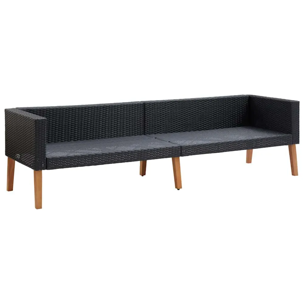 Divano da Giardino 3 Posti con Cuscini Polyrattan Nero con Schienale Regolabile