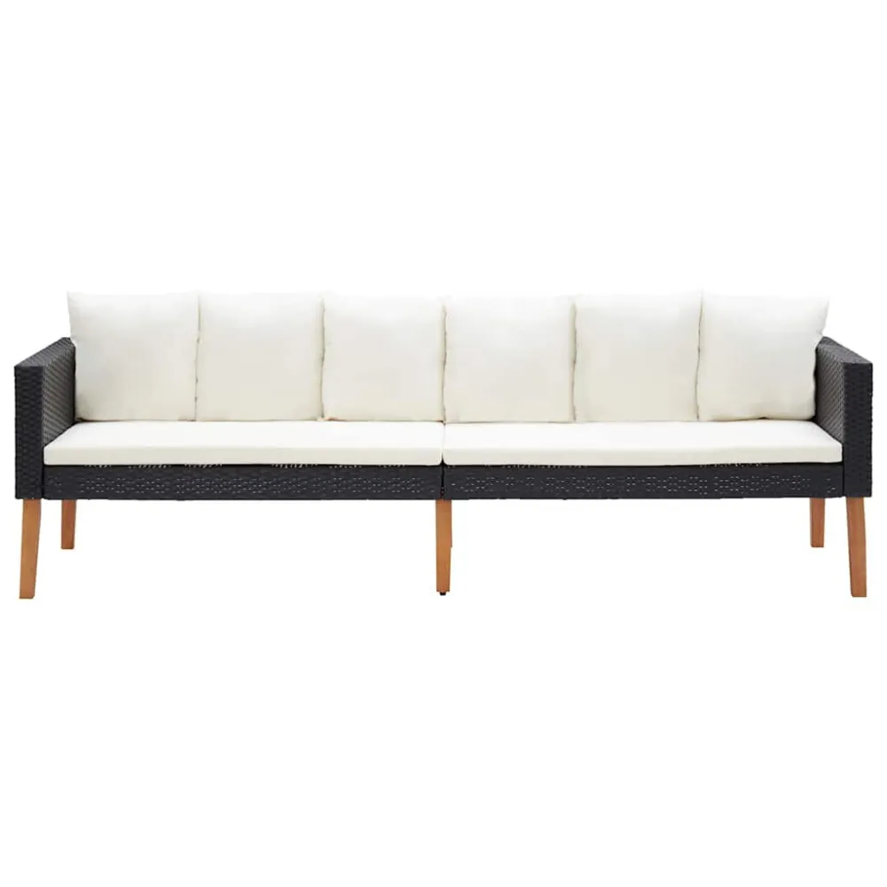 Divano da Giardino 3 Posti con Cuscini Polyrattan Nero con Schienale Regolabile