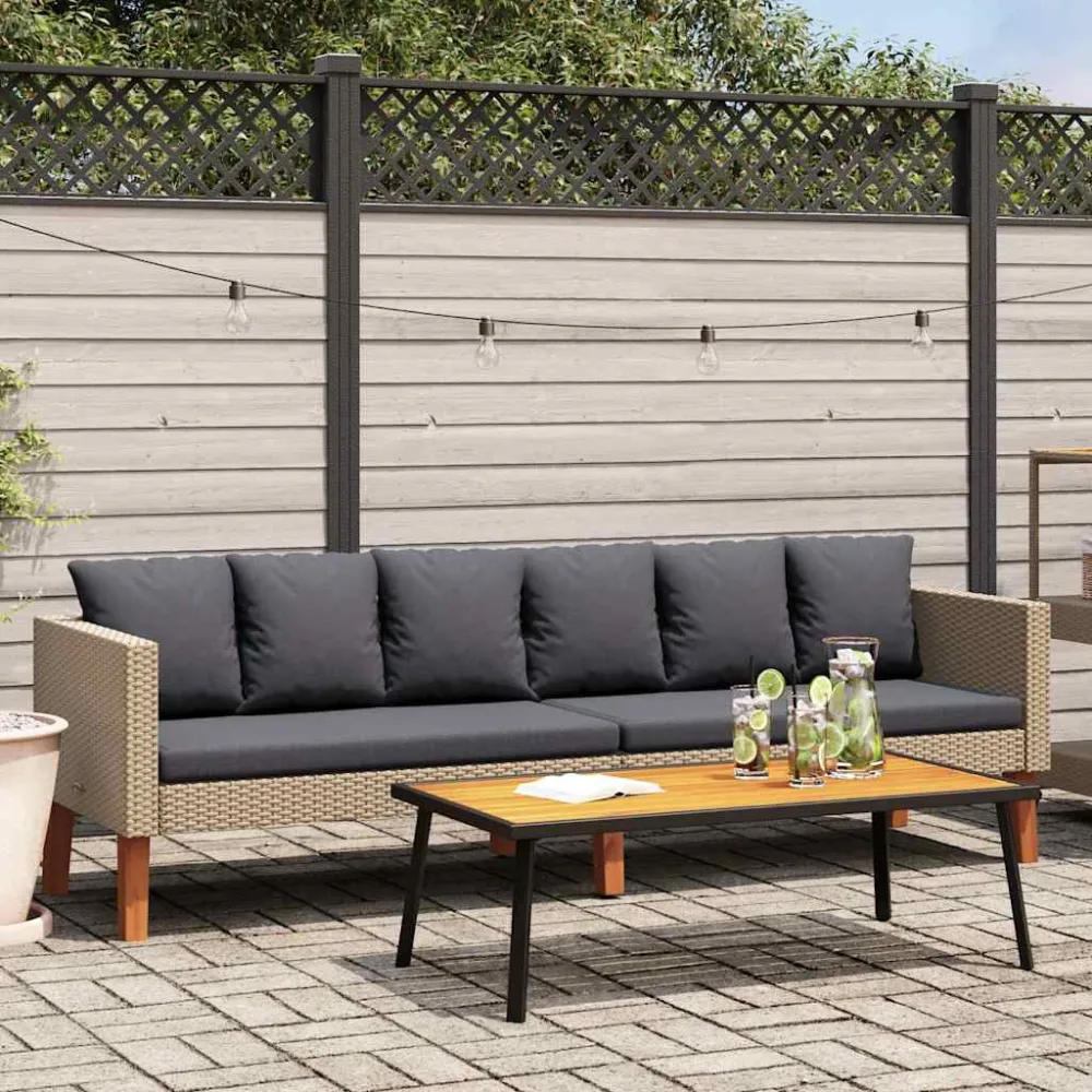 Divano da Giardino 3 Posti con Cuscini Polyrattan Panna con Schienale Regolabile
