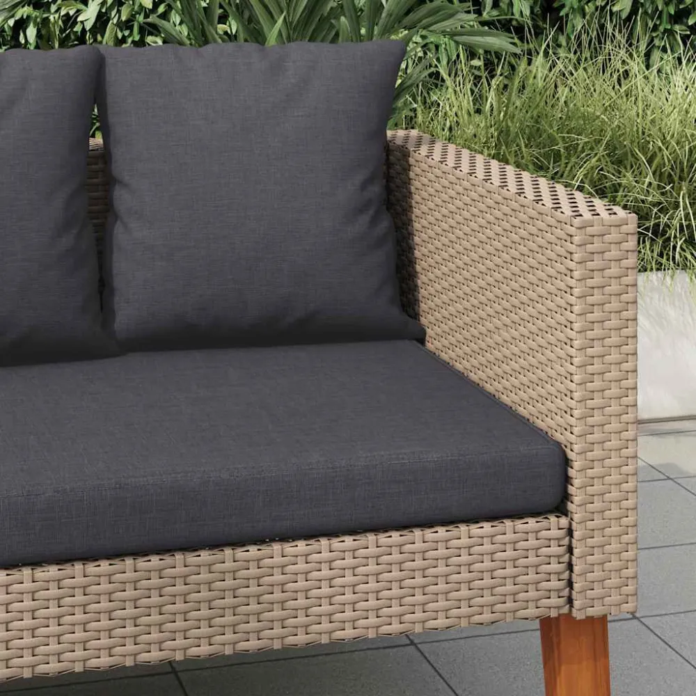 Divano da Giardino 3 Posti con Cuscini Polyrattan Panna con Schienale Regolabile