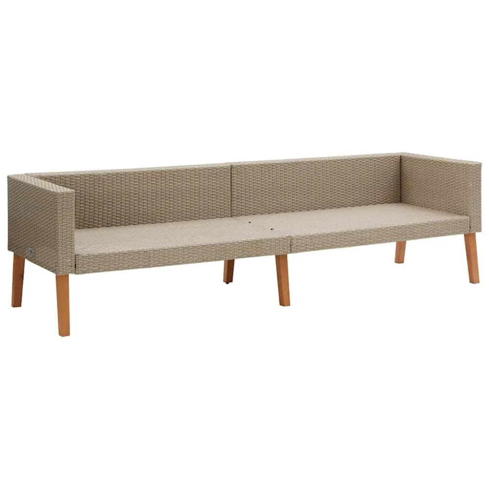Divano da Giardino 3 Posti con Cuscini Polyrattan Panna con Schienale Regolabile