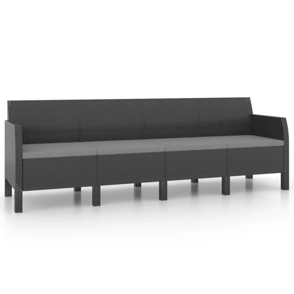 Divano da Giardino 4 Posti con Cuscini Rattan PP Antracite con Schienale Regolabile