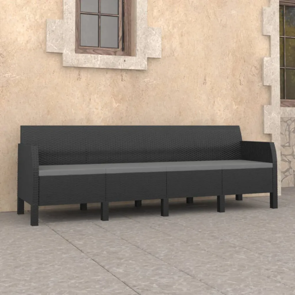 Divano da Giardino 4 Posti con Cuscini Rattan PP Antracite con Schienale Regolabile