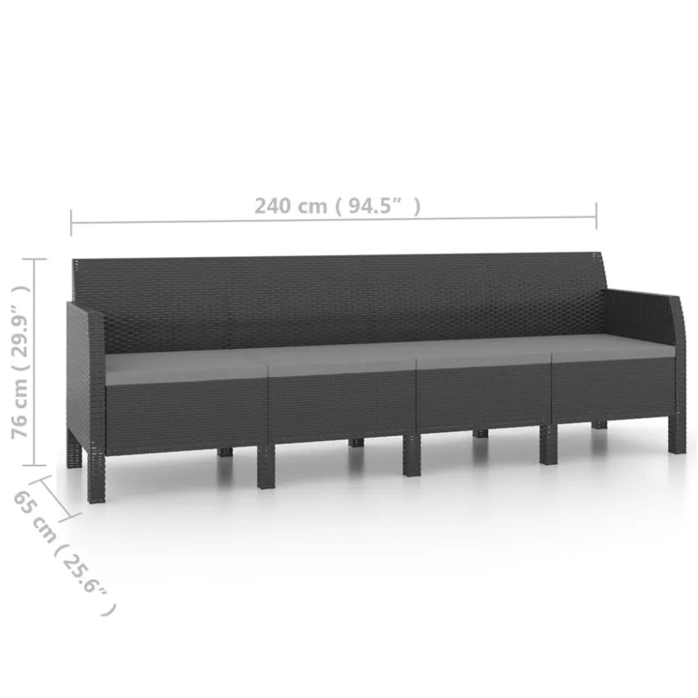 Divano da Giardino 4 Posti con Cuscini Rattan PP Antracite con Schienale Regolabile