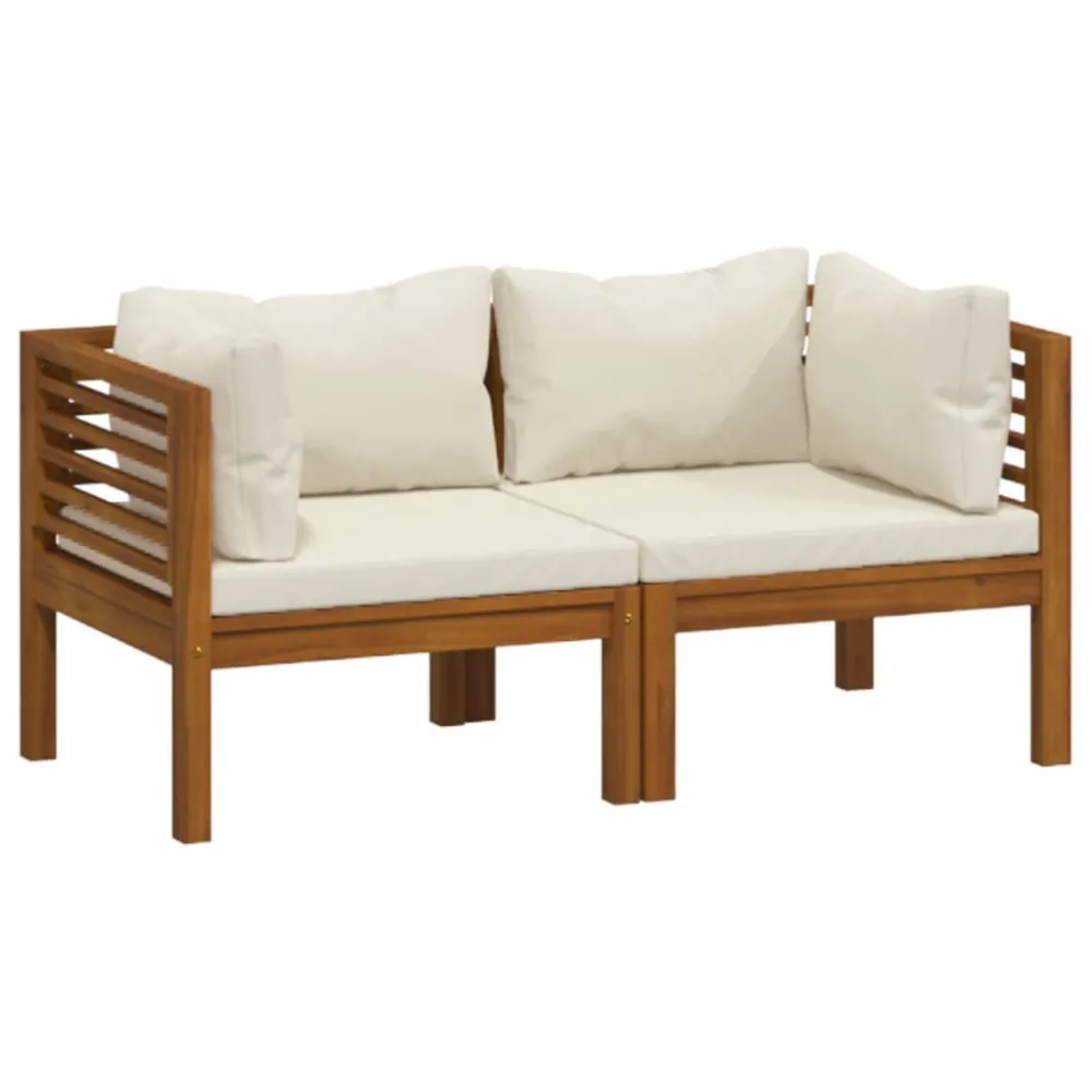Divano da Giardino 2 Posti con Cuscino Crema Massello Acacia Legno Massello