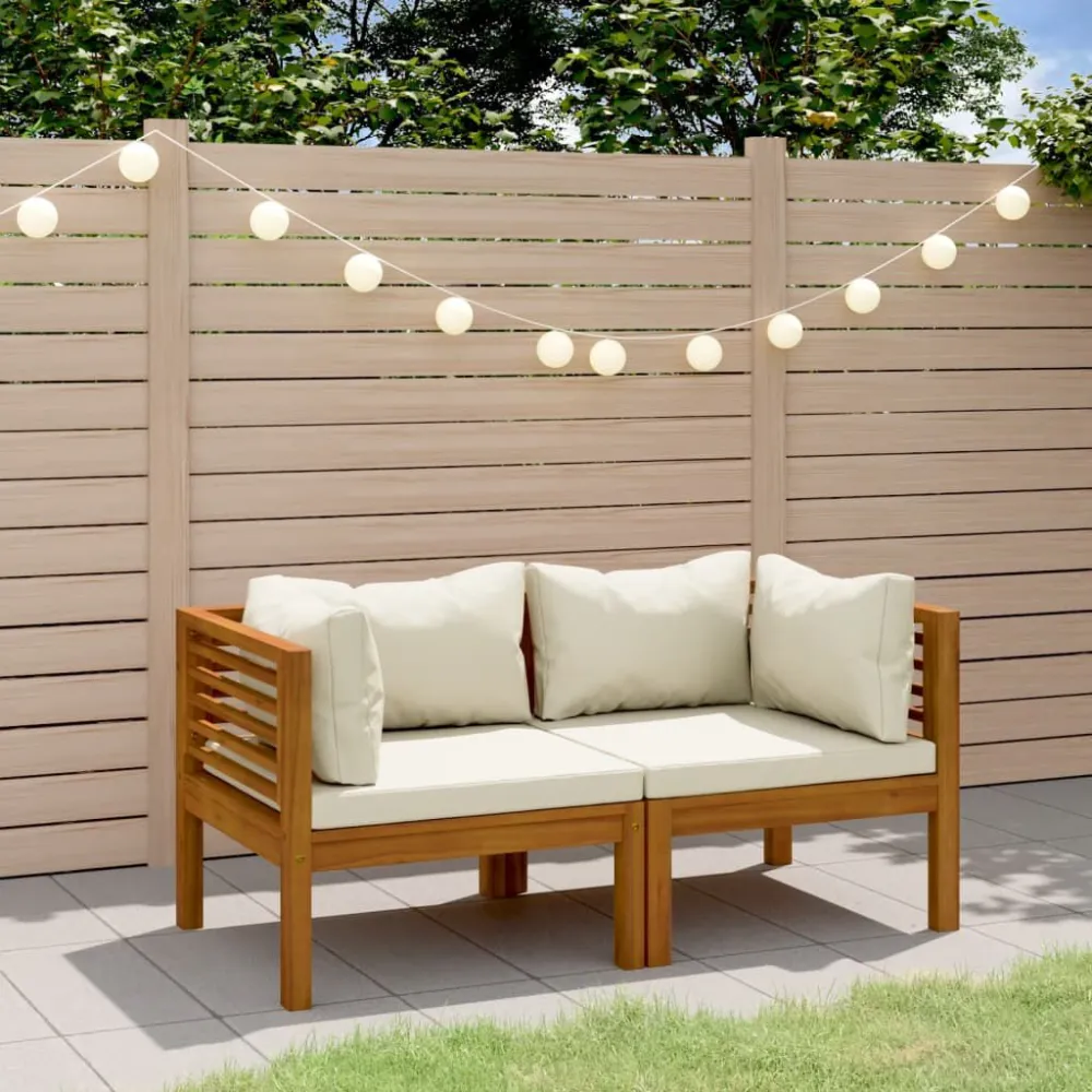 Divano da Giardino 2 Posti con Cuscino Crema Massello Acacia Legno Massello