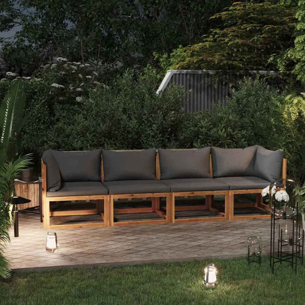 Divano da Giardino 4 Posti con Cuscino Legno di Acacia con Schienale Regolabile