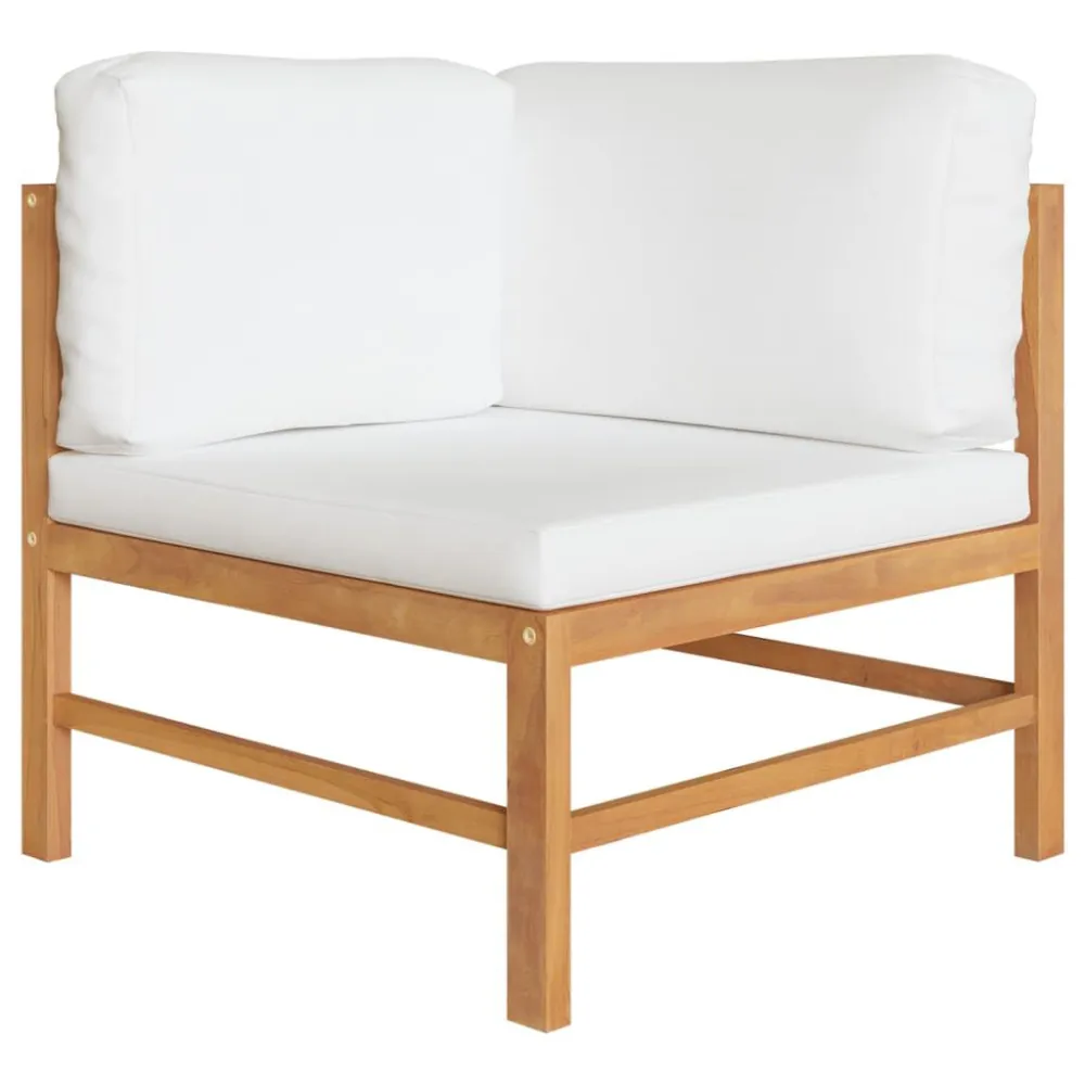 Divano da Giardino 3 Posti Cuscini Crema Legno Massello di Teak con Portabicchiere Integrato