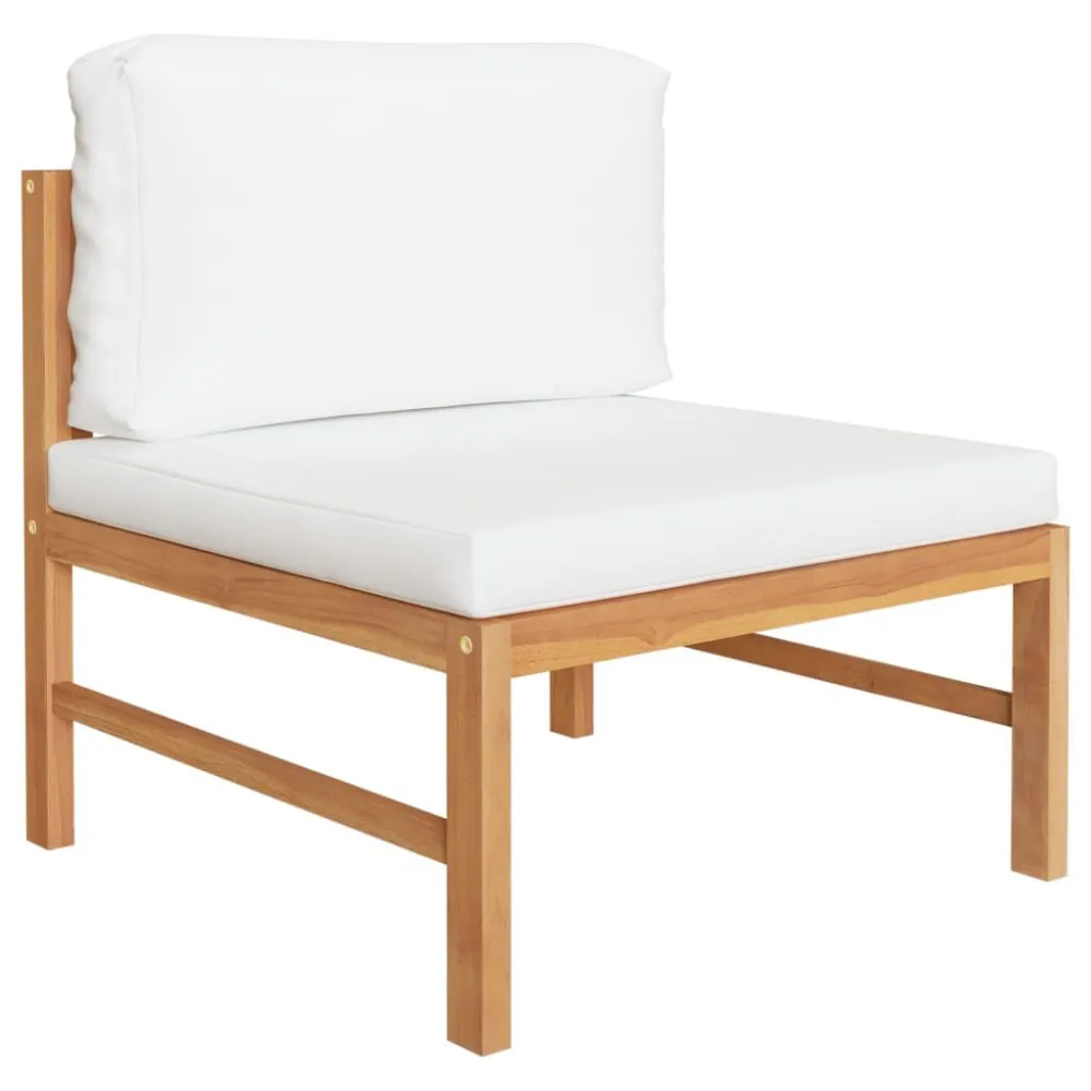 Divano da Giardino 3 Posti Cuscini Crema Legno Massello di Teak con Portabicchiere Integrato