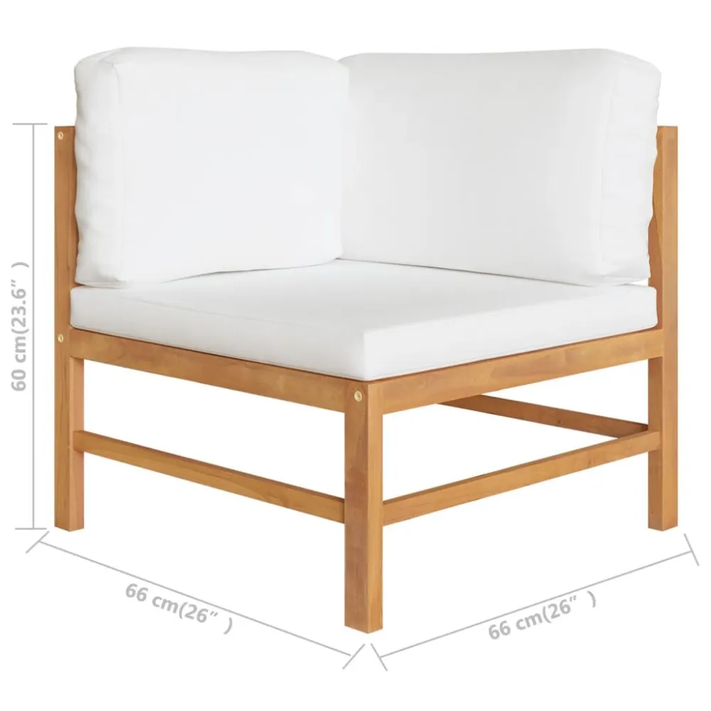 Divano da Giardino 3 Posti Cuscini Crema Legno Massello di Teak con Portabicchiere Integrato