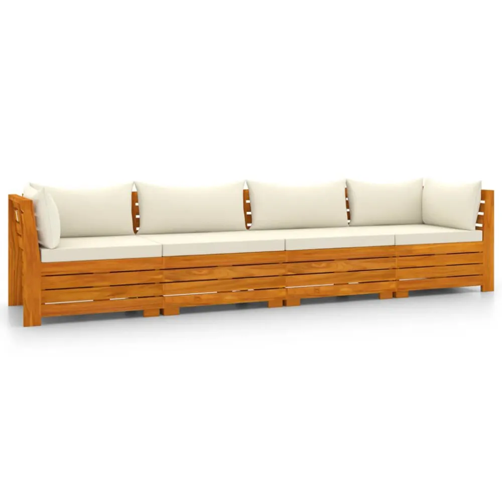 Divano da Giardino 4 Posti e Cuscini Legno Massello di Acacia con Rivestimento Tessuto
